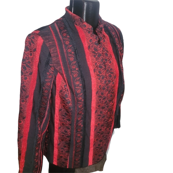 Tan Jay Red and Black Brocade Blazer 12P - Picture 2 of 6